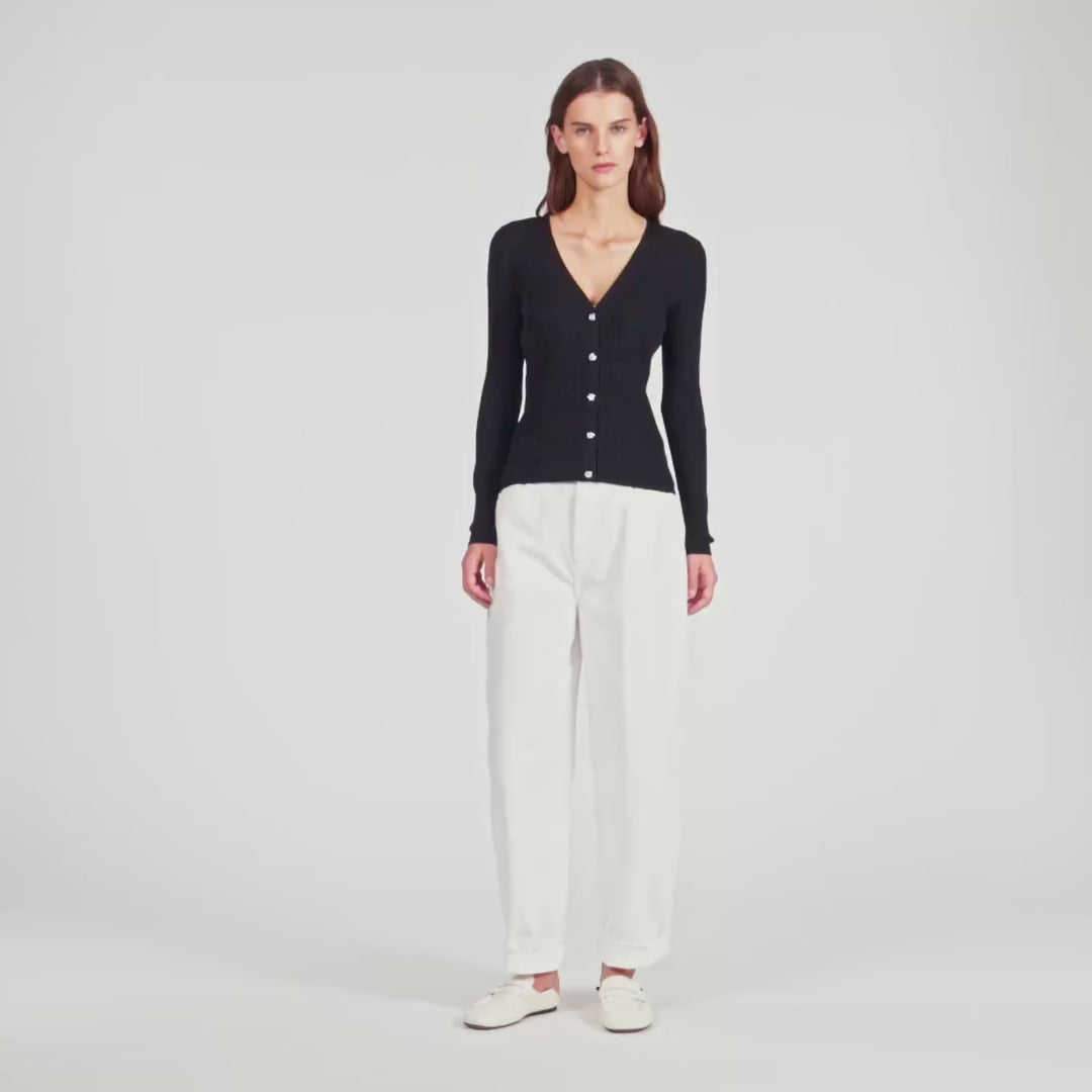 Gabie Ribbed Cardigan With Fancy Buttons Black