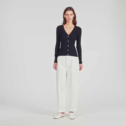 Gabie Ribbed Cardigan With Fancy Buttons Black