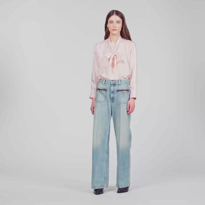 Sigrid Straight-leg leather detail jeans Blue Jean