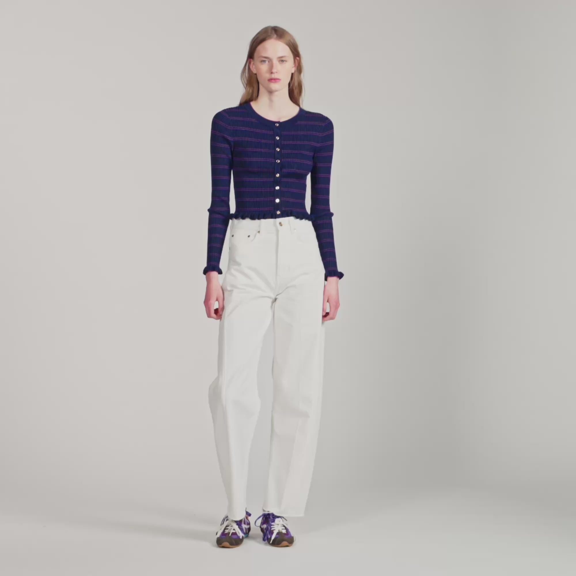 Areanne Striped knit cardigan Navy / Purple
