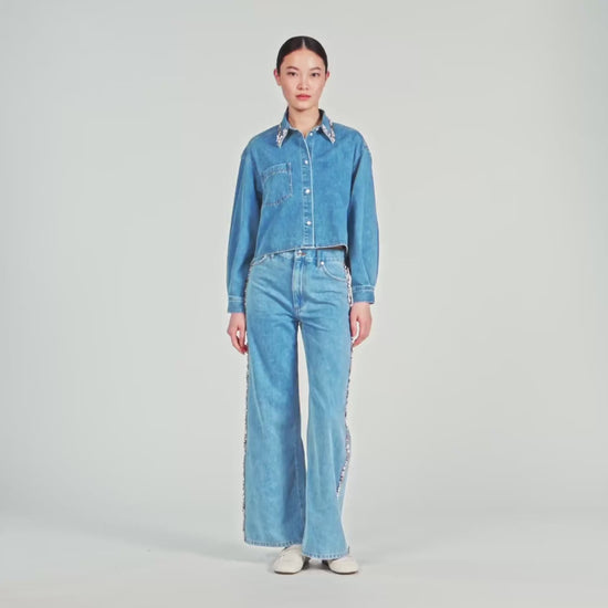 Carmella Denim Shirt With Rhinestones Blue Jean