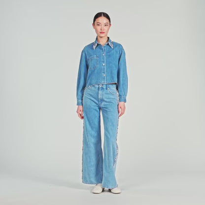 Carmella Denim Shirt With Rhinestones Blue Jean