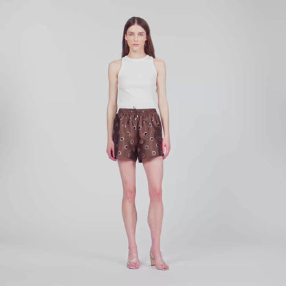 Saturne Distressed Rhinestone Shorts Brown