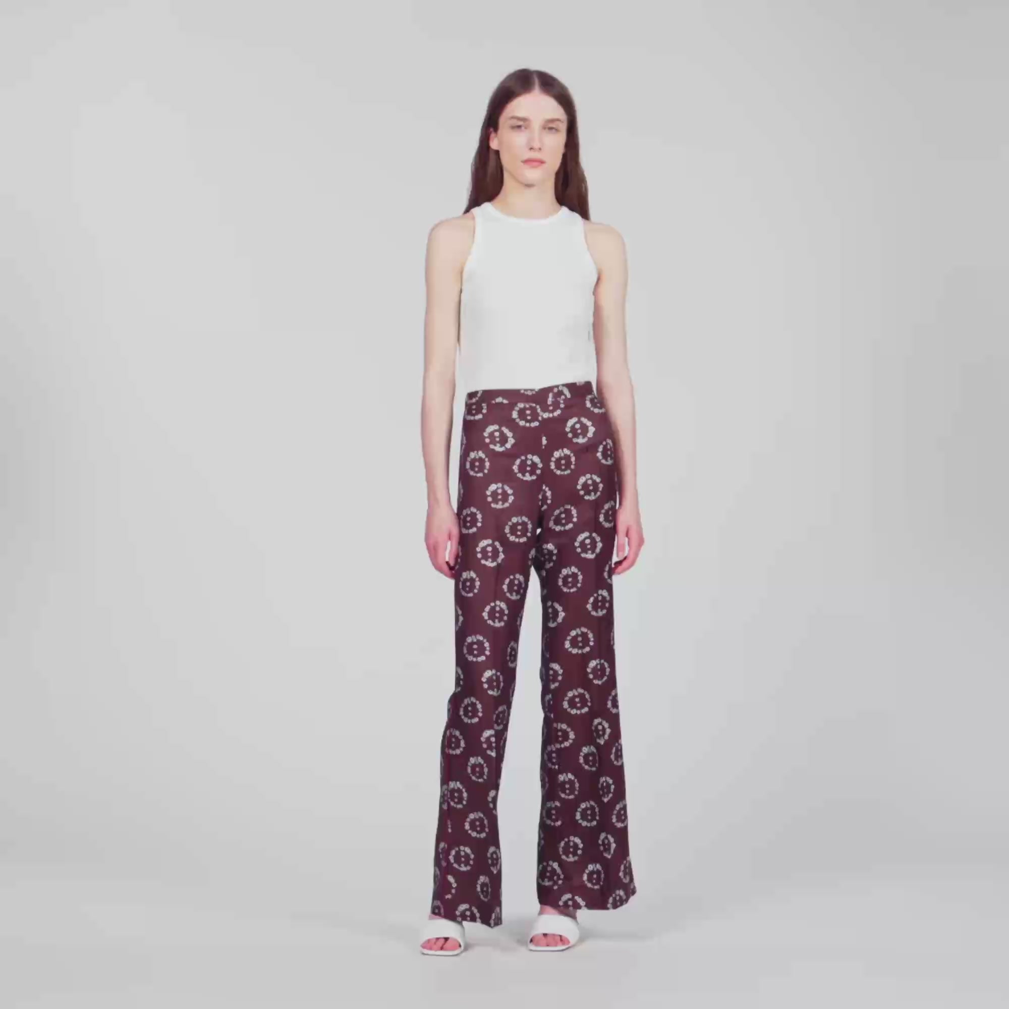 Saly Floral-print floaty trousers Brown
