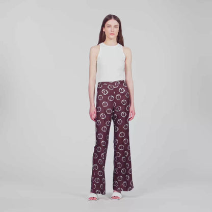 Saly Floral-print floaty trousers Brown
