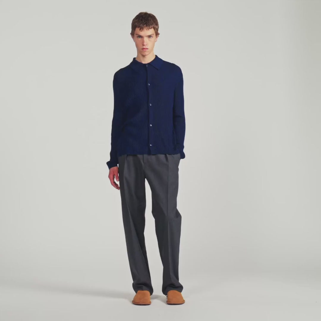 Cardigan Adam Rib Knit Shirt Royal Blue