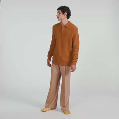 Leonardo Ribbed wool polo shirt Brown / Orange
