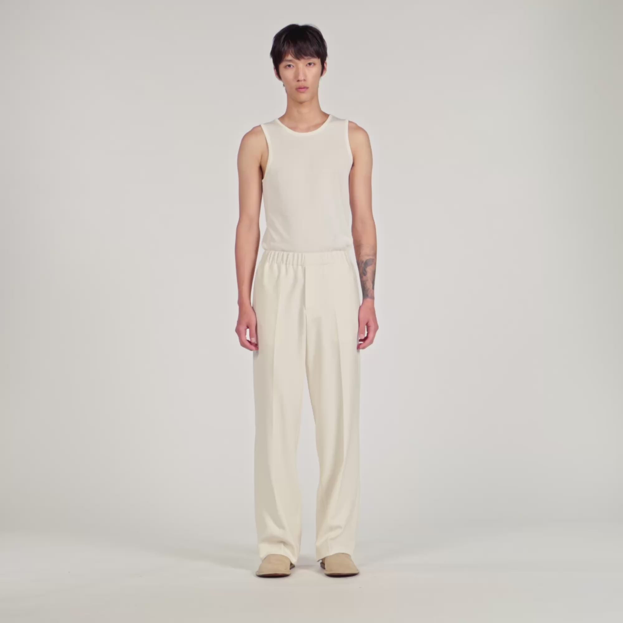 Large Jersey Wide-Leg Trousers Ecru