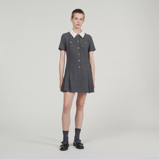 Lenora Short Pleated Dress With Rhinestones Grey / Brown