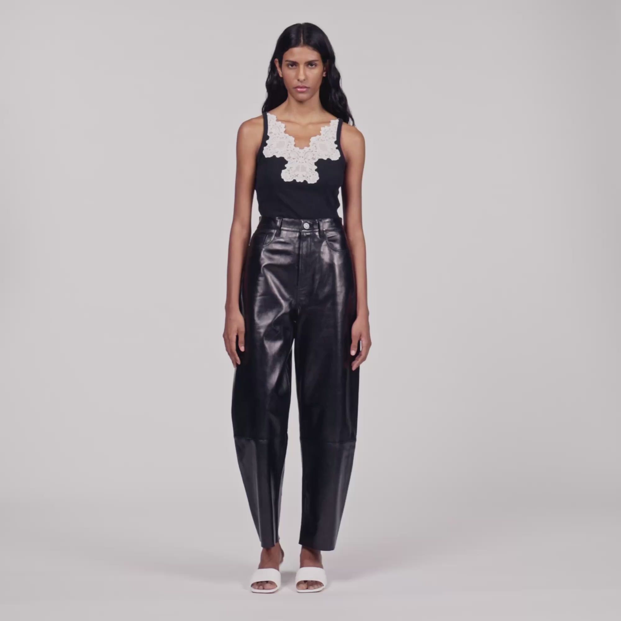 Sofie Ribbed Vest Top With Lace Black