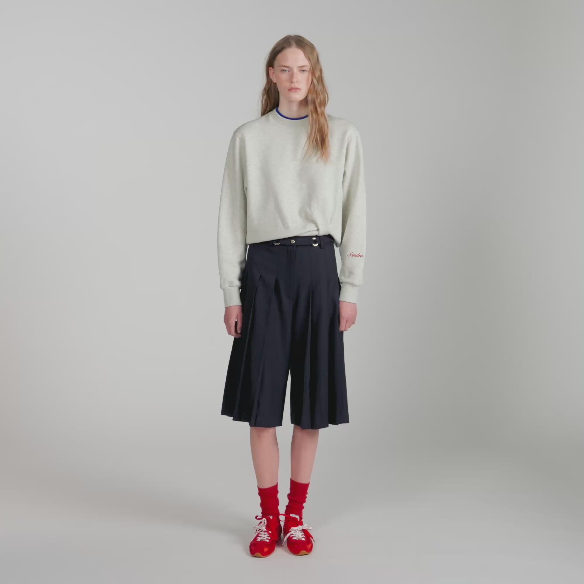 Mateus Long Pleated Wool Shorts Navy Blue