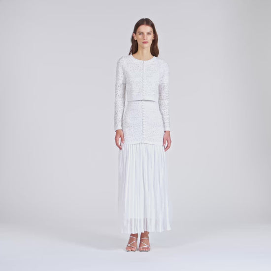 Leva Cropped Pearled Cardigan White