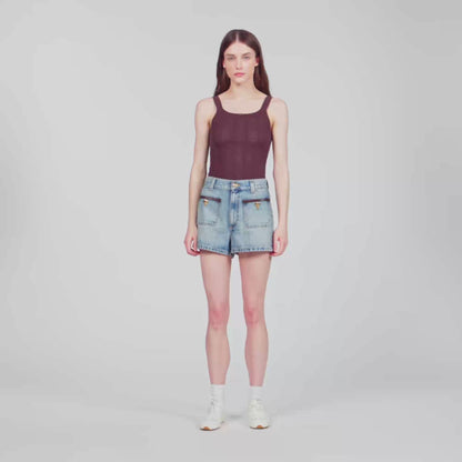 Aloe Pointelle knit vest top with bow Brown