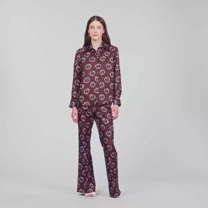 Salinara Floral print silk shirt Brown