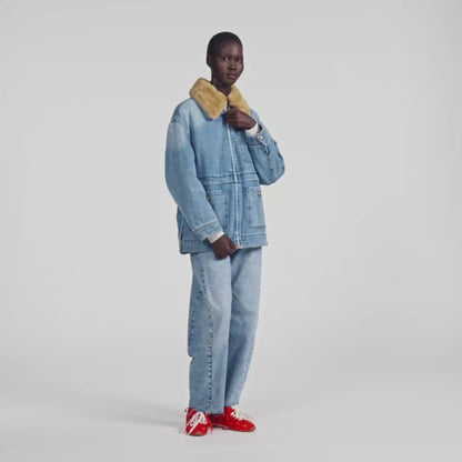 Cameron Denim coat with faux fur collar Blue Jean