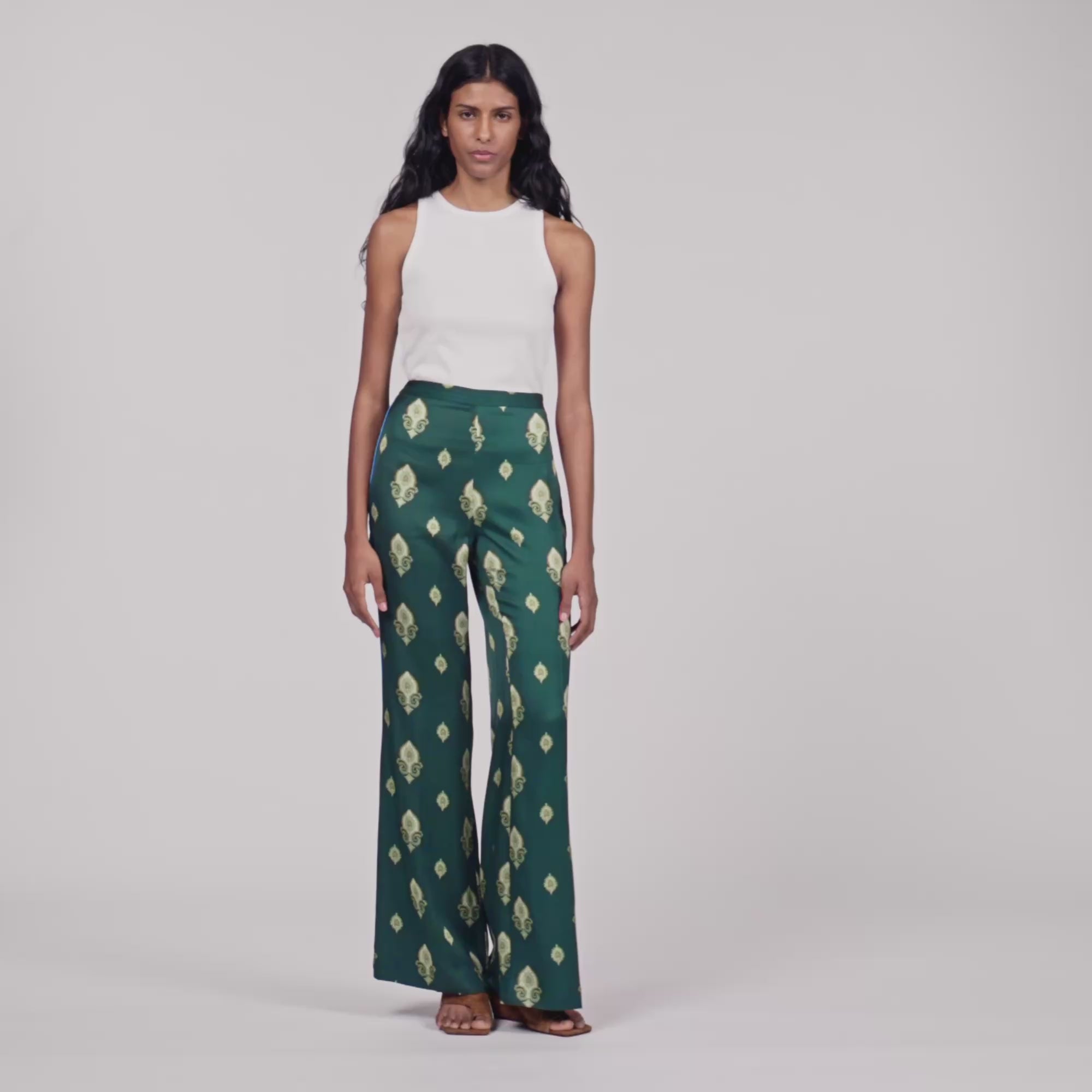 Curcuma Paisley-Print Floaty Trousers Green