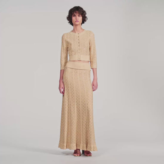 Leslie Long rhinestone knit skirt Vanilla