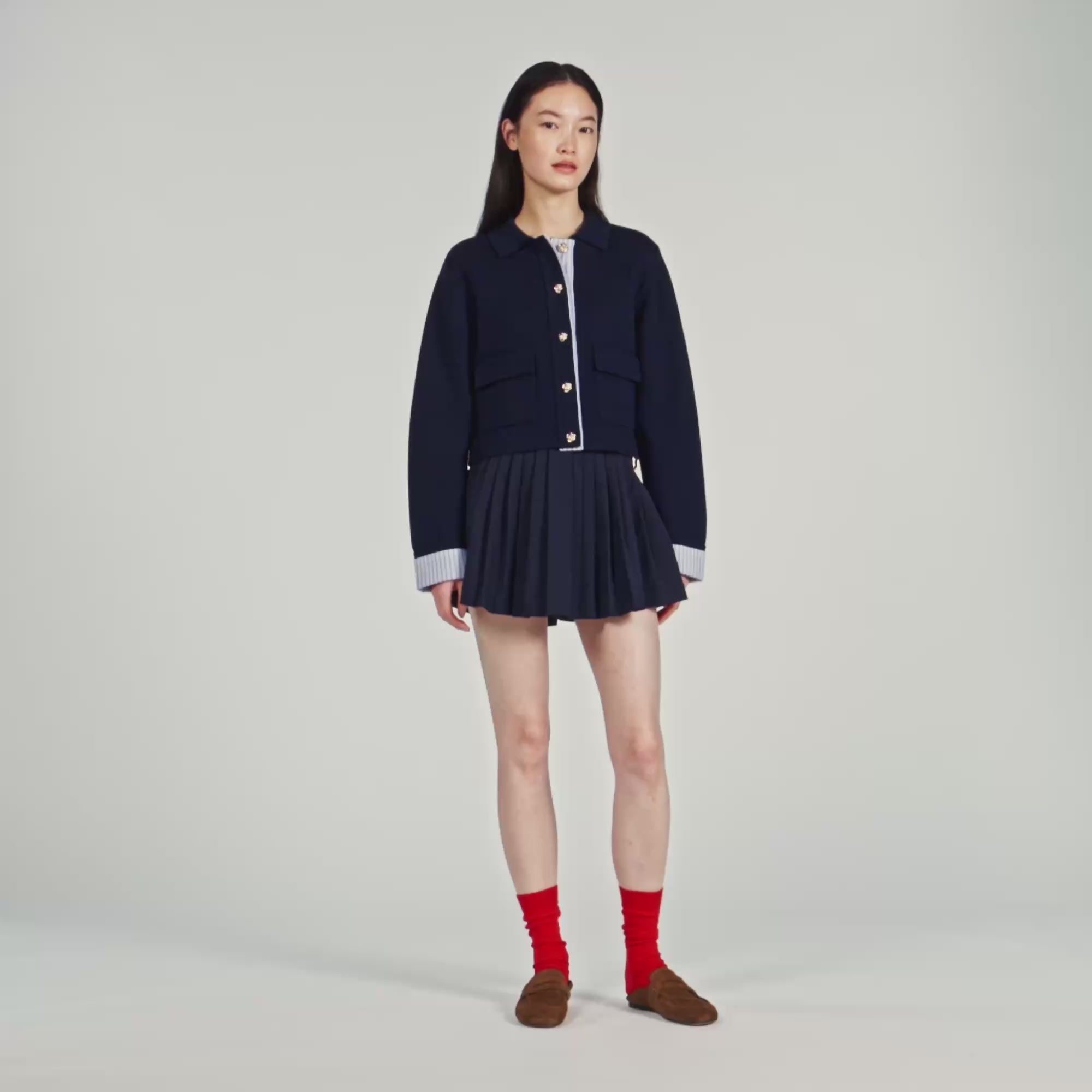 Bruxelles Polo Cardigan With Poplin Details Navy Blue