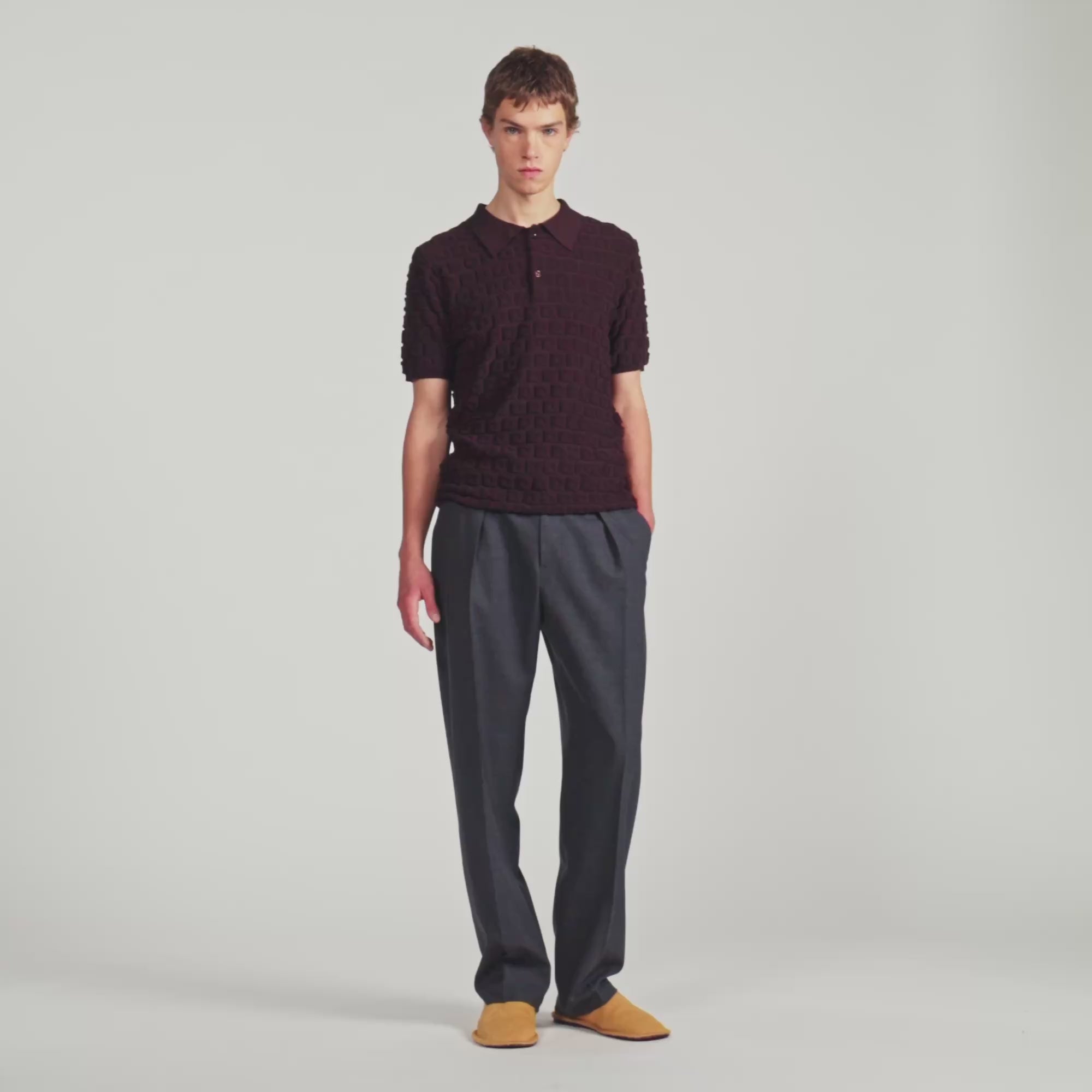 Sponge Polo Terry Knit Polo Shirt Chocolate