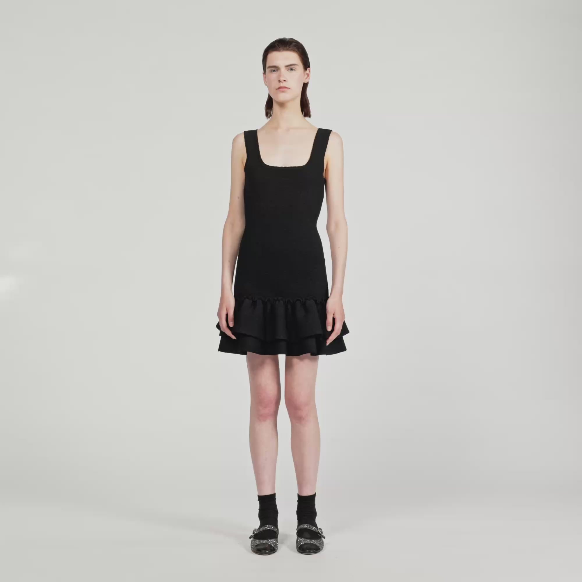 Piana Short Knit Dress With Ruffles Black