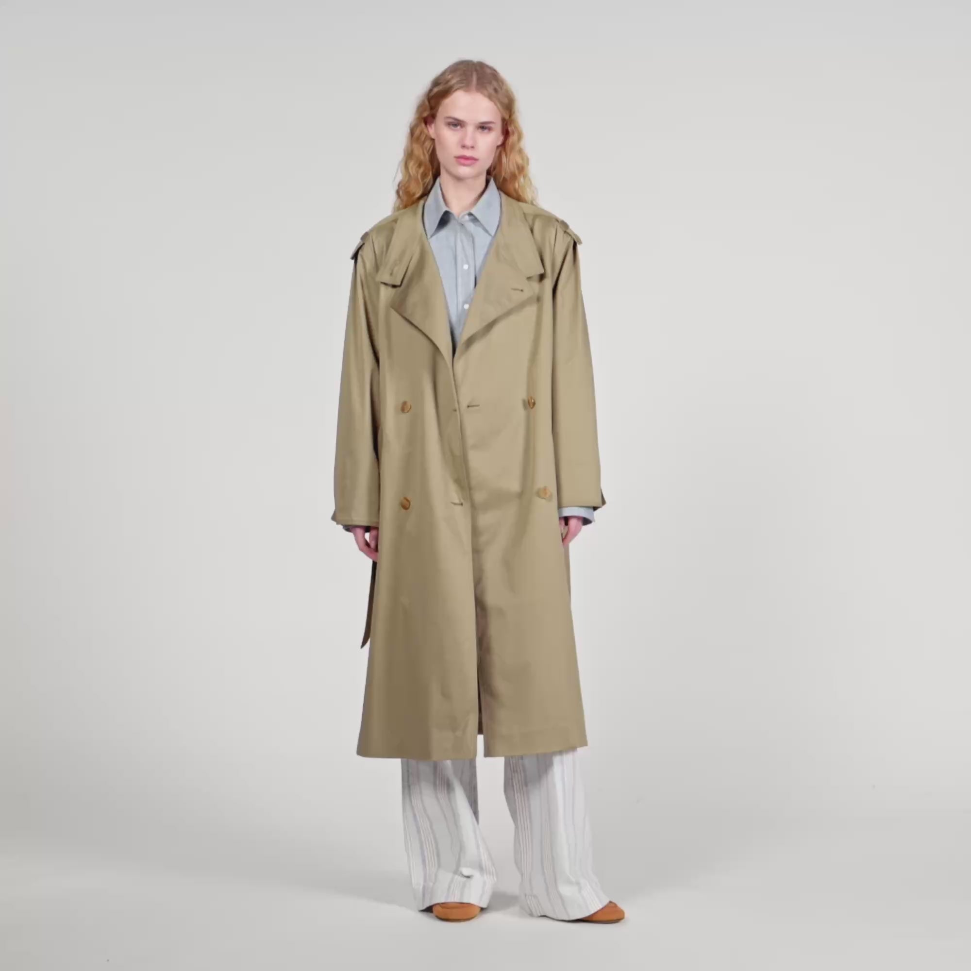 Pleated Trench Coat With Belt Olive Green