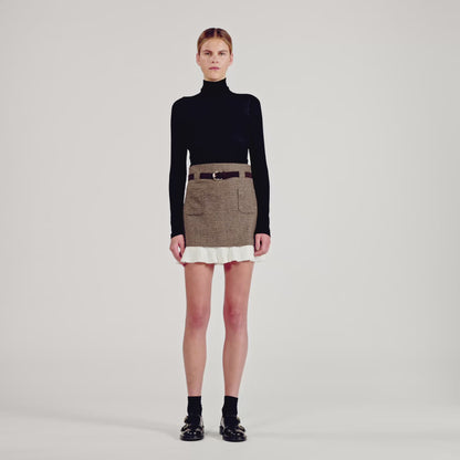 Leiana Short Skirt With Frill And Belt Brown