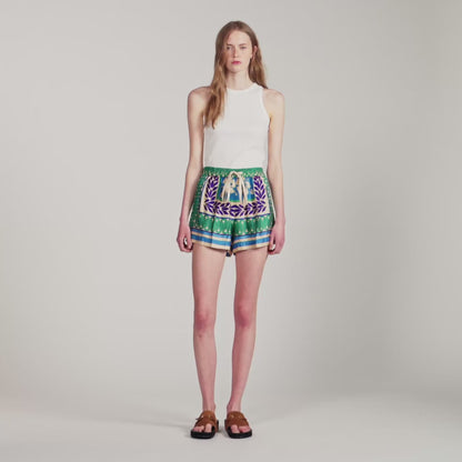 Solane Short Floral Print Shorts Green / Purple