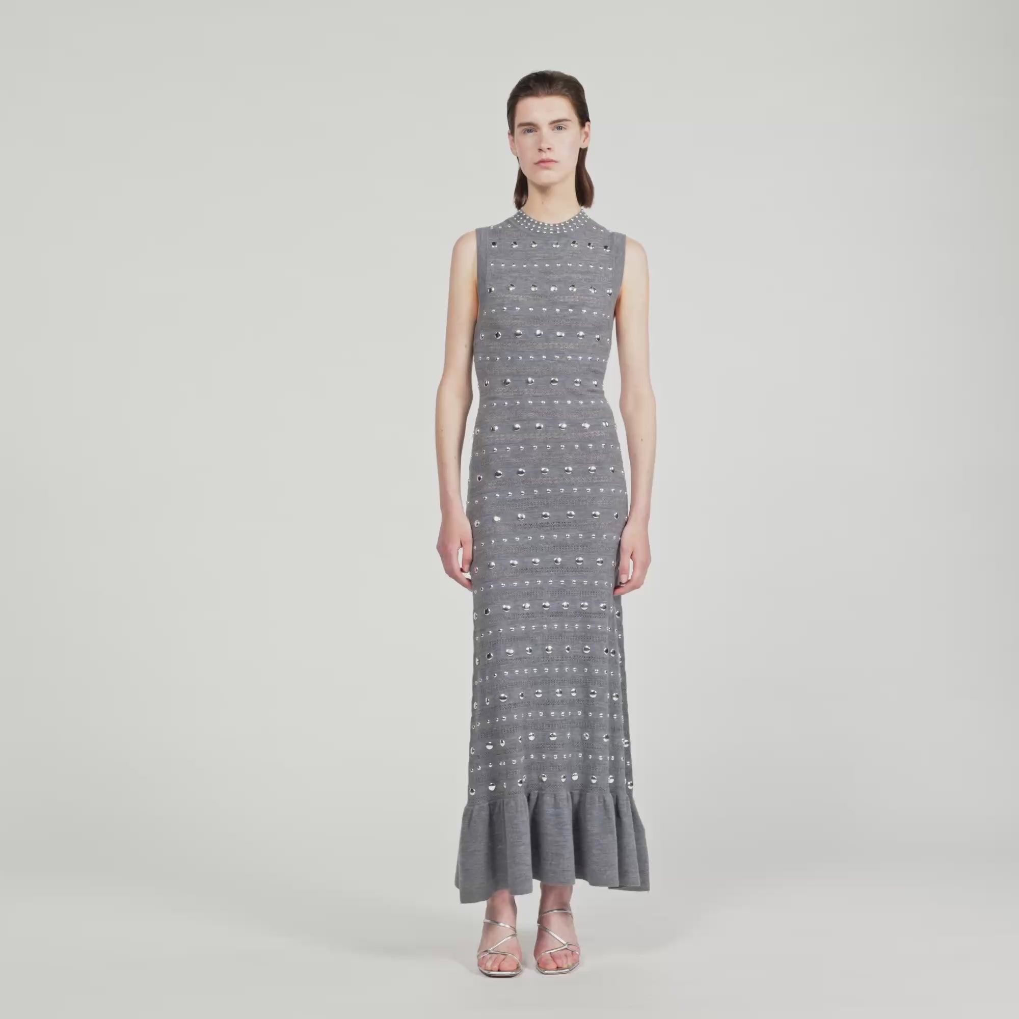 Venus Knit Maxi Dress With Studs Grey