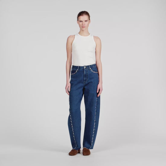 Tomy Rhinestone Barrel Jeans Blue Jean