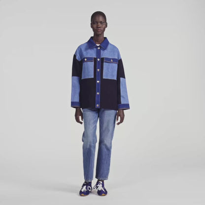 Celia Oversized denim mix cardigan Blue