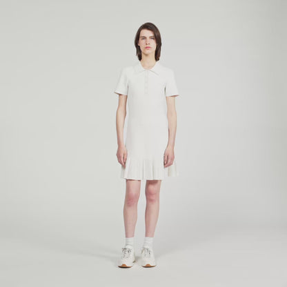 Short Knit Dress With Polo Neck Ecru