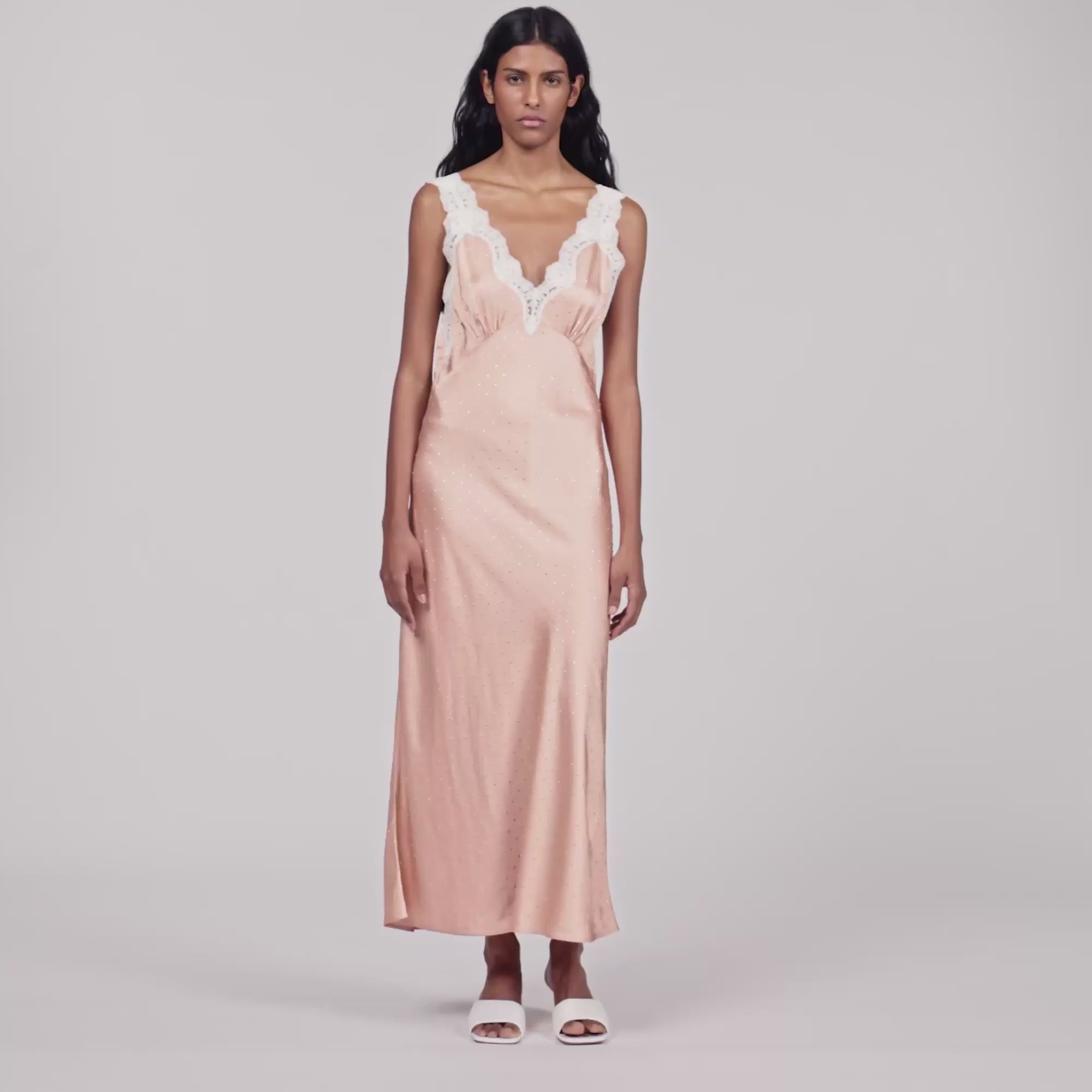 Limonara Rhinestone Lingerie-Style Dress Nude