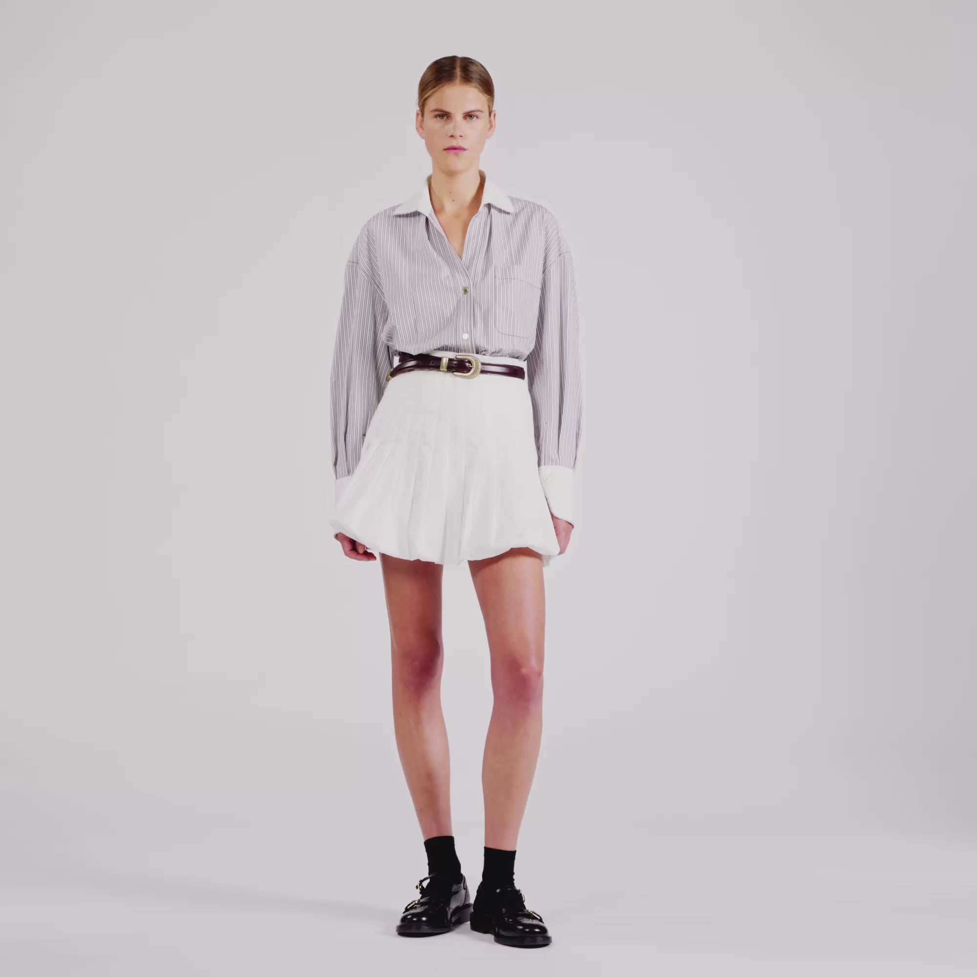 Kelly Oversized Striped Shirt Ecru / Bleu