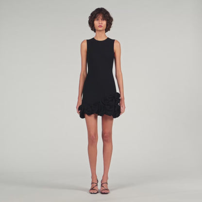 Chloe Floral Knit Short Dress Black