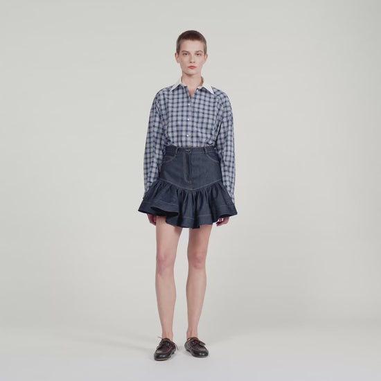 Oreana Short Denim Ruffled Skirt Deep Blu