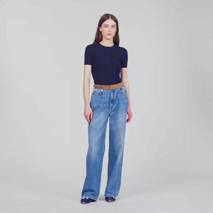Ingrid Ribbed Short-Sleeved Jumper Navy Blue