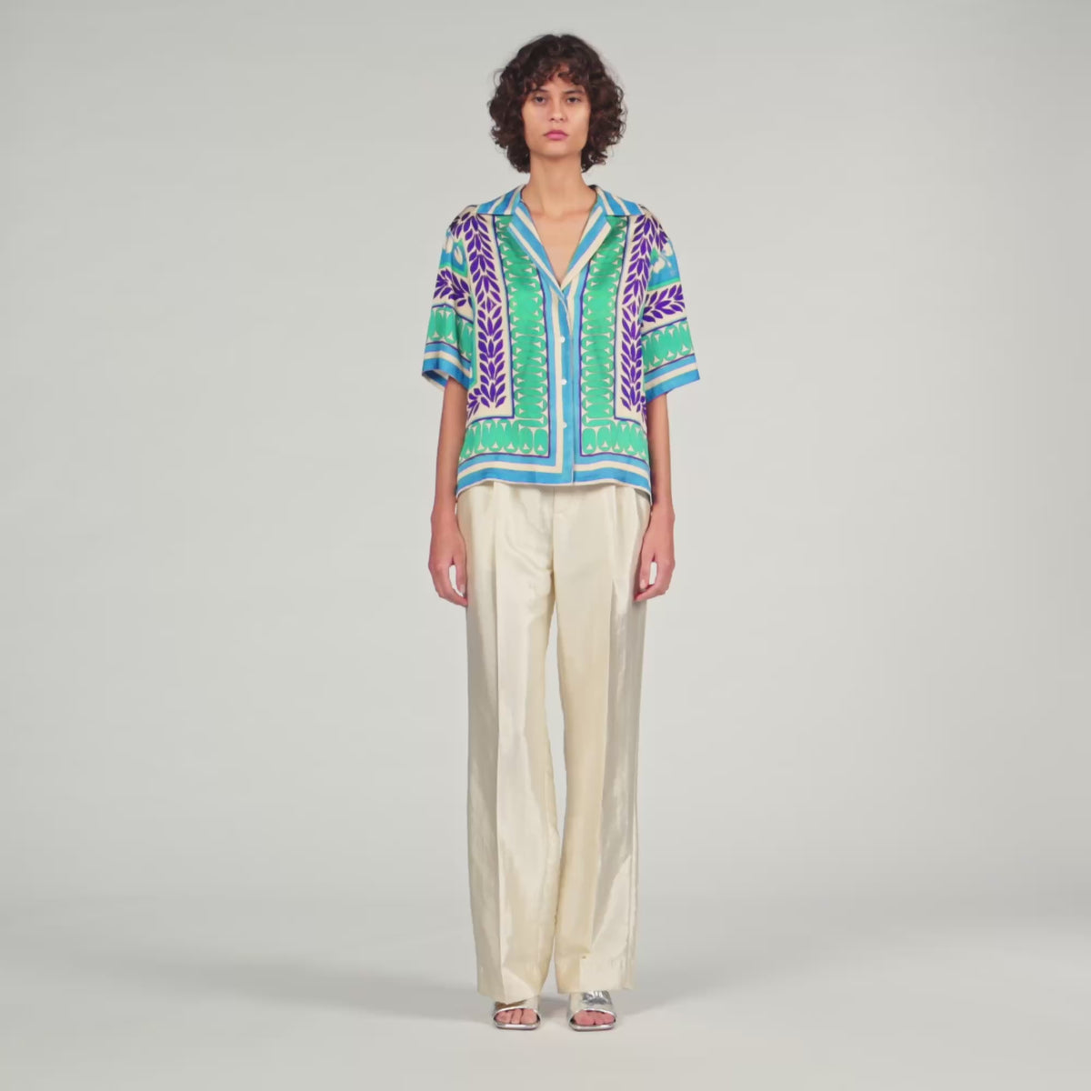 Solange Flower Print Shirt Green / Purple
