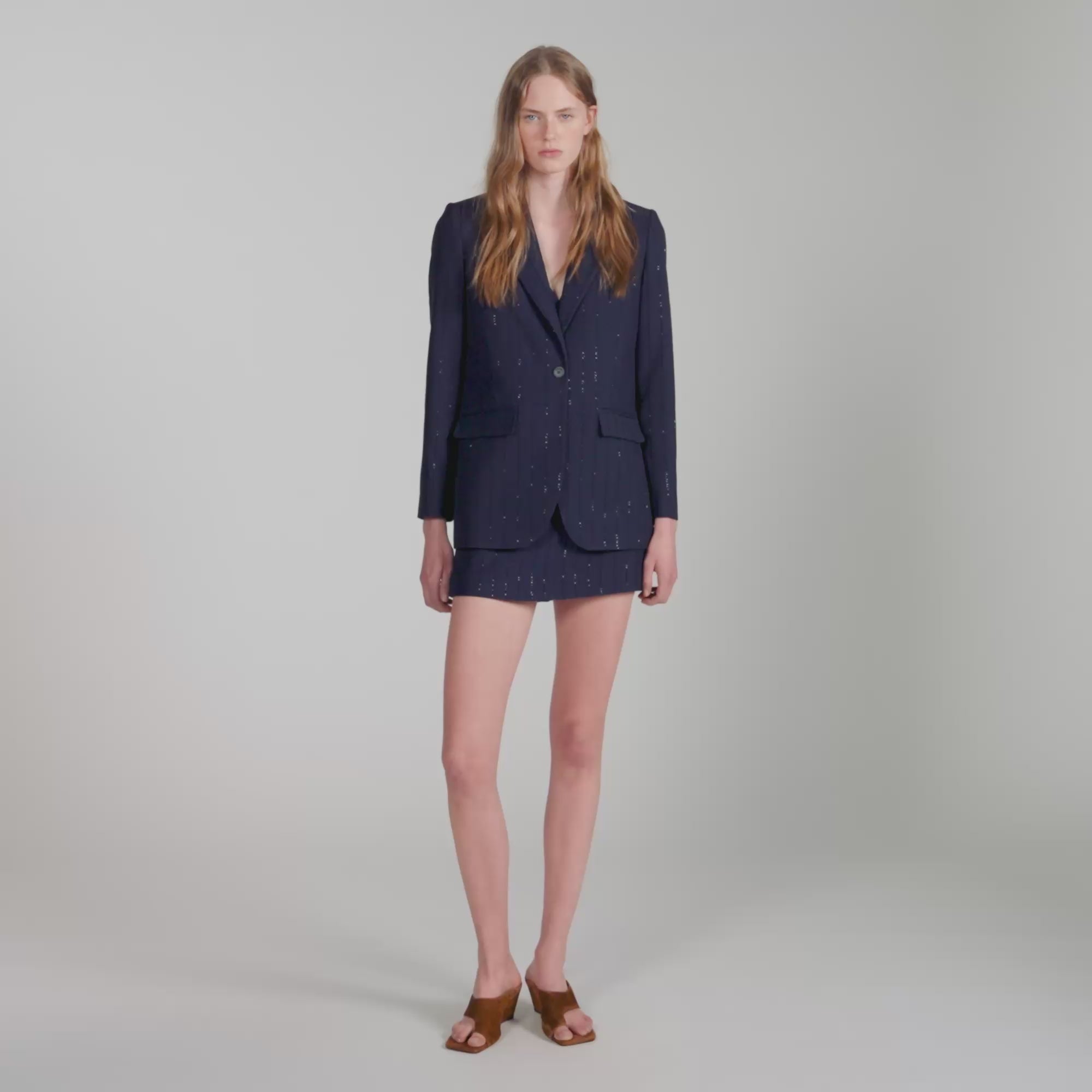 Opera Striped Sequinned Suit Jacket Dark Navy