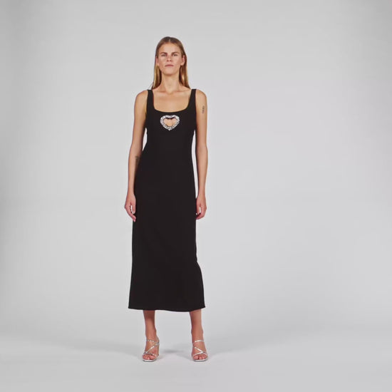 Guoda Rhinestone Slit Maxi Dress Black