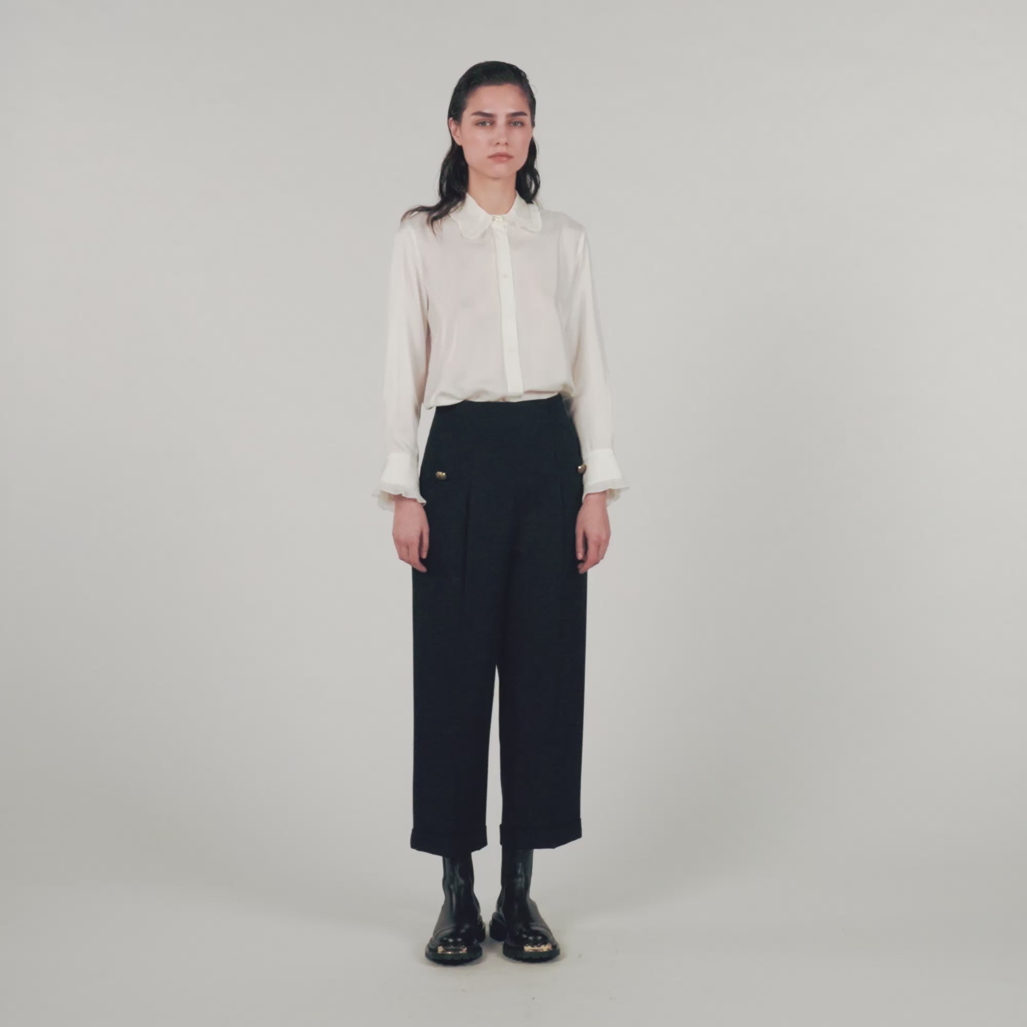 Wide-Leg Trousers Navy Blue