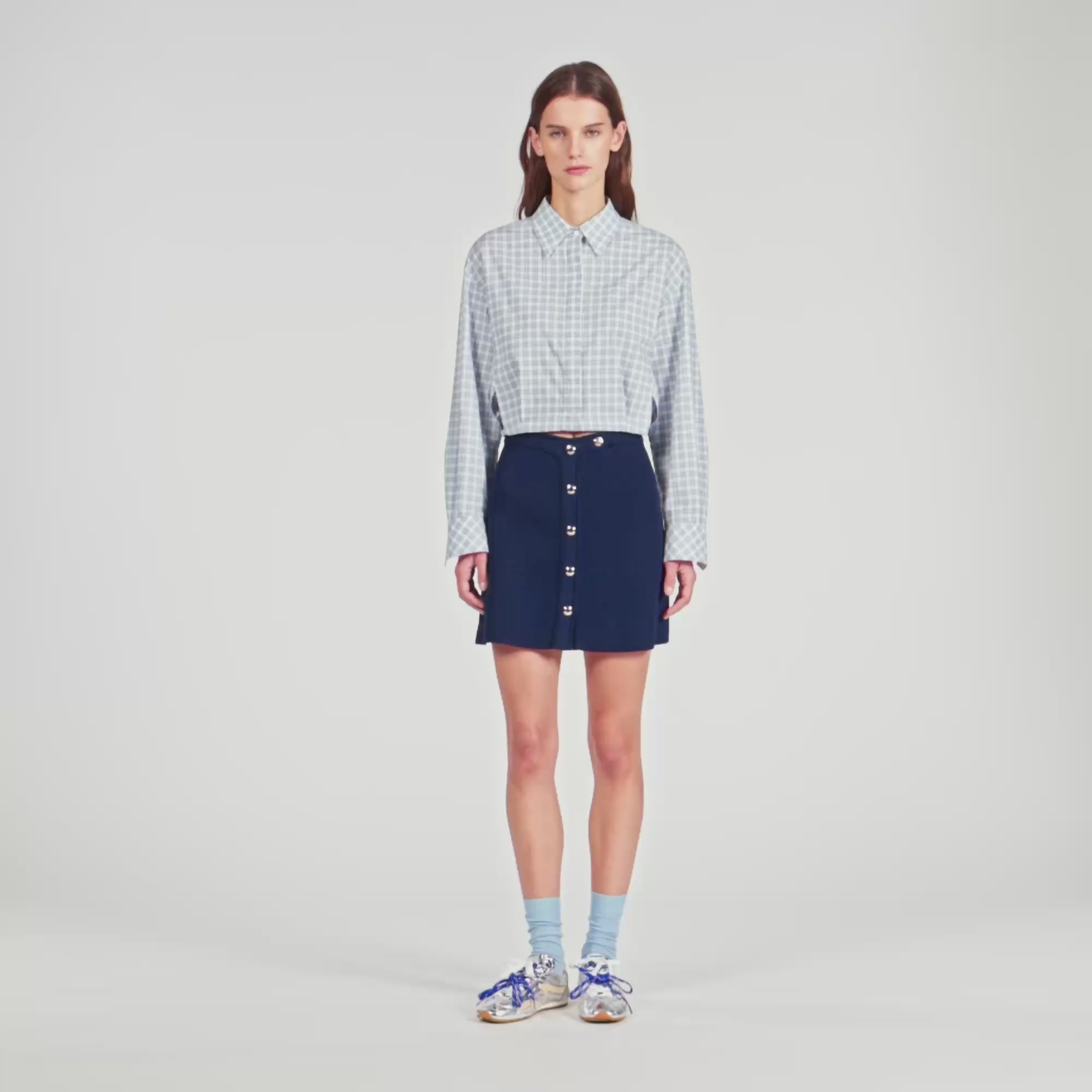 Candice Short Ribbed Skirt With Press Studs Navy Blue