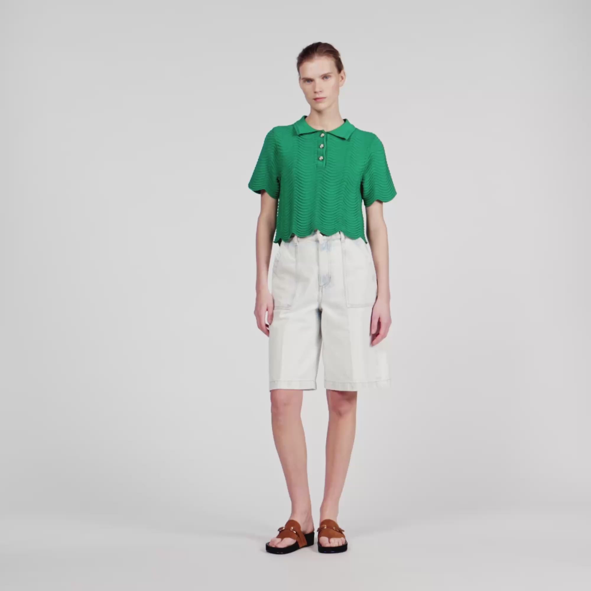Campea Cropped Decorative Knit Jumper EMEURAUDE GREEN