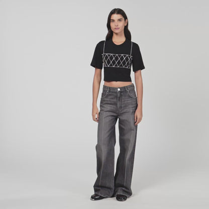 Rhinestone Cropped T-Shirt Black