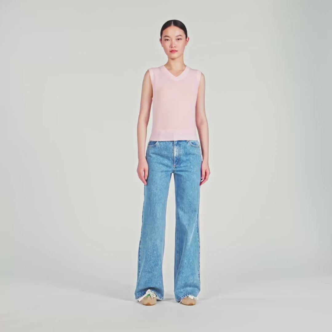 Calliste Embroidered Short Wool Cashmere Top Light Pink