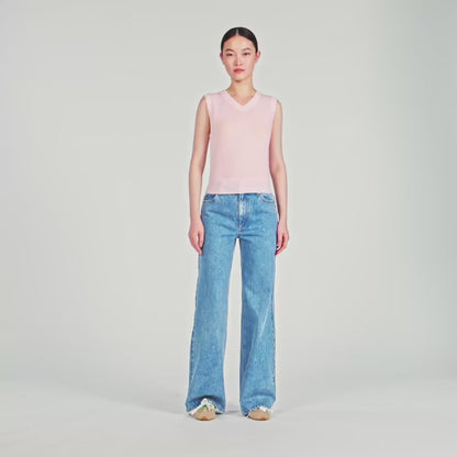 Calliste Embroidered Short Wool Cashmere Top Light Pink