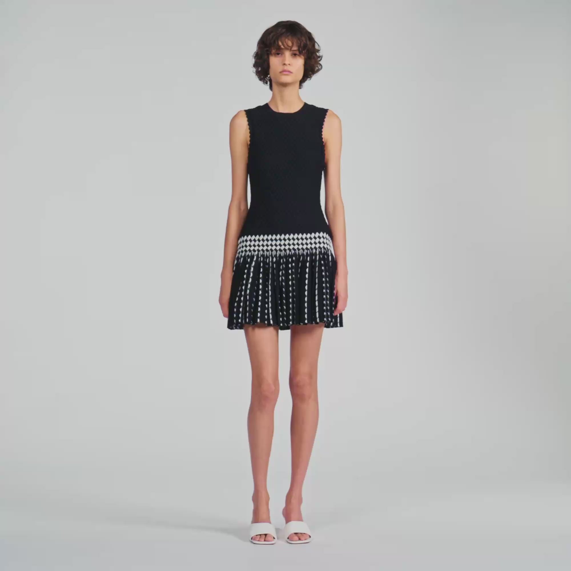 Solea Check knit short dress Black / Ecru