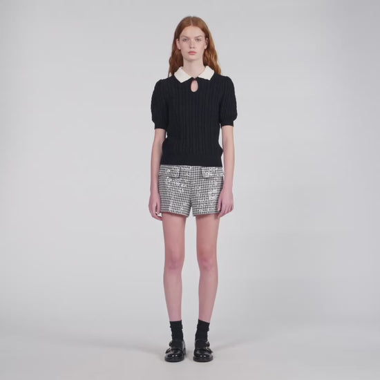 Madine Pearl Collar Cable Knit Jumper Black