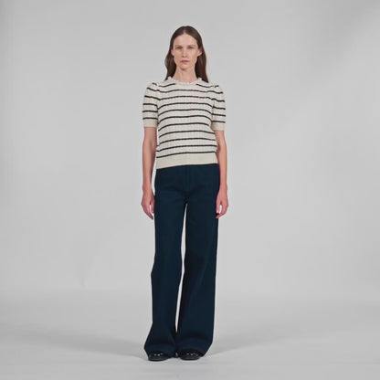 Madie Striped Jumper With Pearl Collar Ecru