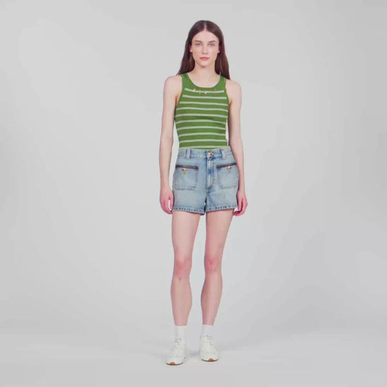 Solveig Denim shorts with leather detail Blue Jean