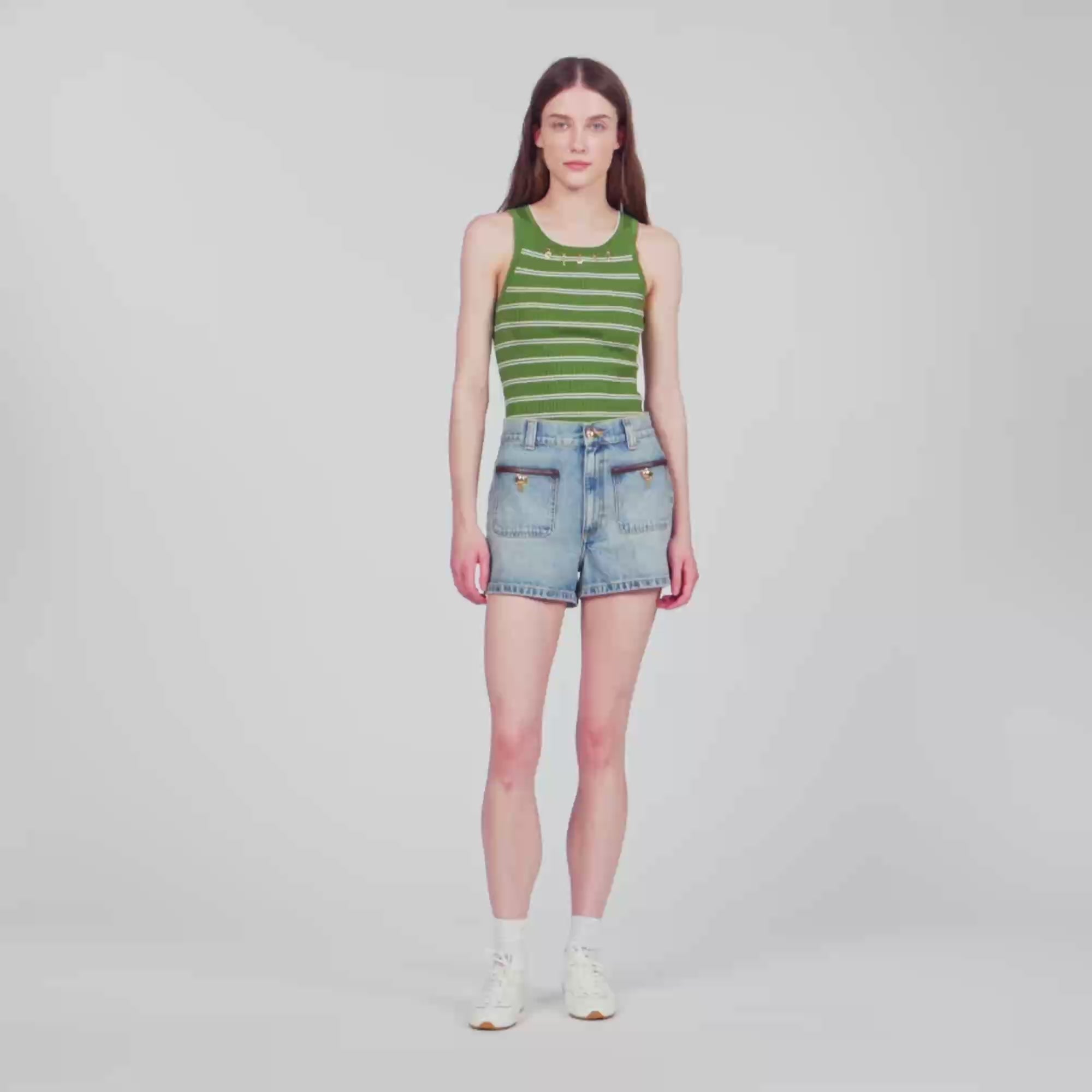 Solveig Denim shorts with leather detail Blue Jean